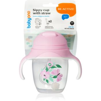 BabyOno Be Active Sippy Cup with Weighted Straw tréningový hrnček s rúrkou 6 m+ Butterfly 240 ml