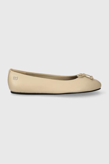 Kožené balerínky Tommy Hilfiger ESSENTIAL LEATHER BALLERINA béžová farba, FW0FW07768
