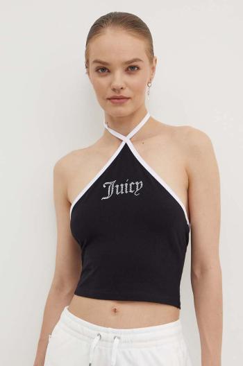 Top Juicy Couture CONTRAST CROSS OVER HALTER TOP dámsky, čierna farba, JCWCT24304