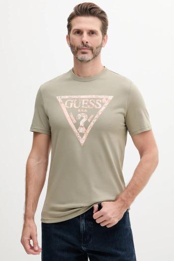 Bavlnené tričko Guess pánske, zelená farba, s potlačou, M5GI06 I3Z14
