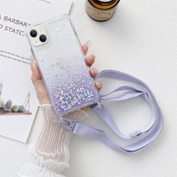 GLITTER Kryt so šnúrkou Apple iPhone 14 fialový