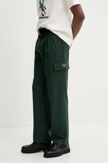 Nohavice s prímesou vlny Drôle de Monsieur Le Pantalon Cargo Laine zelená farba, rovný strih, G-BP148-PL127-FGN