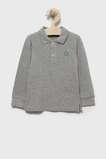 Detská bavlnená košeľa s dlhým rukávom United Colors of Benetton šedá farba, jednofarebná