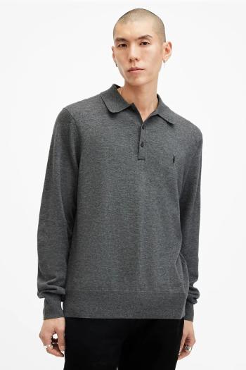Vlnený sveter AllSaints KILBURN pánsky, šedá farba, tenký, M091KB