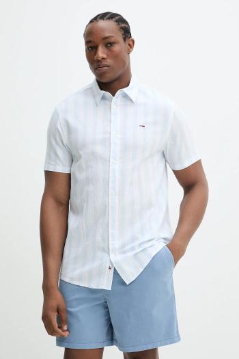 Košeľa s prímesou ľanu Tommy Jeans pánska, regular, s klasickým golierom, DM0DM20894