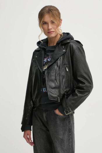 Kožená bunda Pepe Jeans FRANKA dámska, čierna farba, prechodná, PL402494