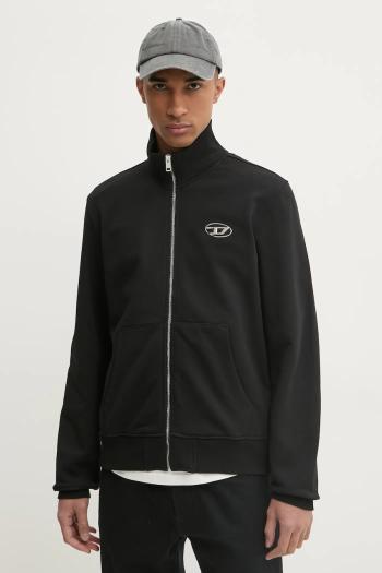 Mikina Diesel S-GINNI-ZIP-OD SWEAT-SHIRT pánska, čierna farba, s nášivkou, A11439.0BMBJ