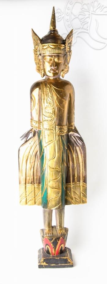 Álló Buddha fa faragott szobor - 110 cm