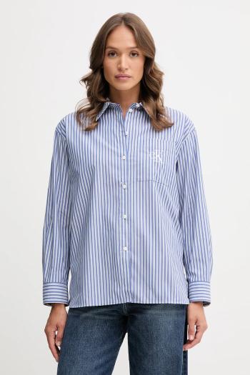 Košeľa Calvin Klein Jeans modrá farba, voľný strih, s klasickým golierom, LV044D170G