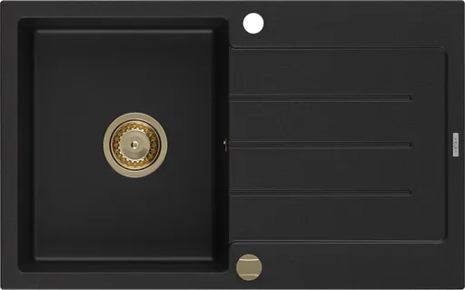 MEXEN/S MEXEN/S - Bruno granitový drez 1-miska s odkvapkávačom 795 x 495 mm, čierny, zlatý sifón 6513791010-77-G