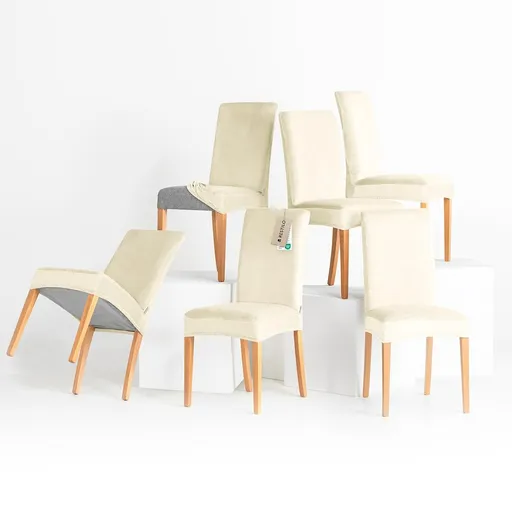 Restilo Napínací poťah na stoličku Sento krémová, 48 x 48 x 58 + 10 cm, sada 6 ks