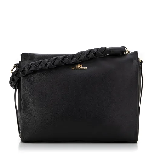 Dámska kožená kabelka s pletenou rúčkou čierna 99-4E-010-1