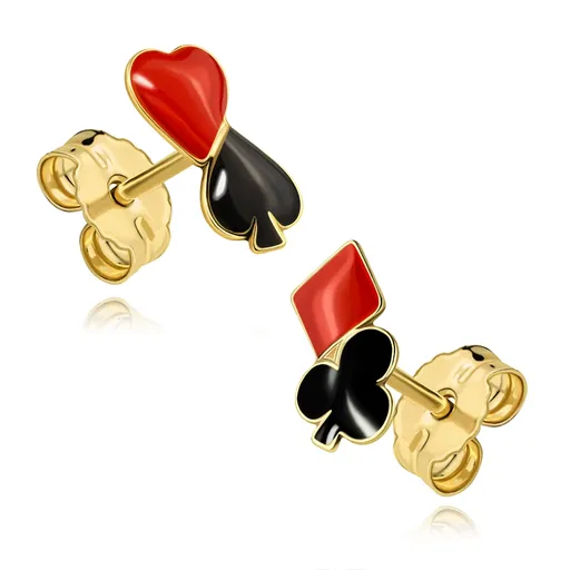 Náušnice zo žltého 14K zlata s kartovými symbolmi
