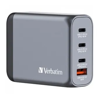 Verbatim GaN 32202, cestovná nabíjačka do siete, USB 3.0, USB C, sivá, 100 W, vymeniteľné vidlice C,G,A
