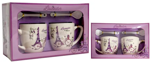 MAKRO - Hrnček 150ml s lyžičkou sada 2ks, levanduľa bicykel, darčekové balenie