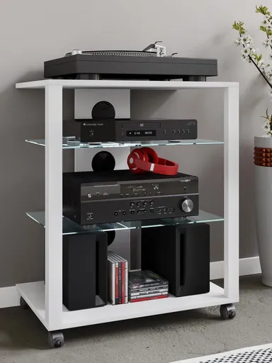 VCM Hifi stojan Folas s kolečky, bílý