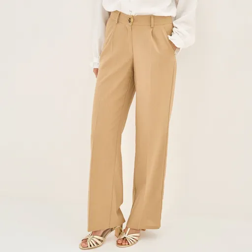 Široké jednofarebné nohavice s pukmi a prímesou ľanu