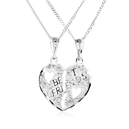 Náhrdelník zo striebra 925 - dvojprívesok, prelomené srdce, nápis BEST FRIENDS