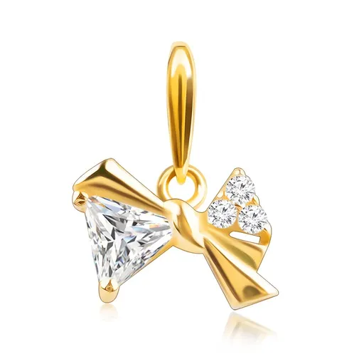 Prívesok zo žltého 14K zlata - trblietavá asymetrická mašlička so zirkónmi