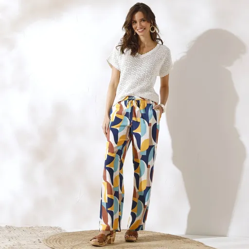 Vzdušné široké nohavice s grafickou potlačou