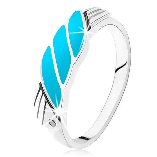Prsteň zo striebra 925, šikmé tyrkysovomodré línie, anjelské krídla, zirkóniky - Veľkosť: 52 mm