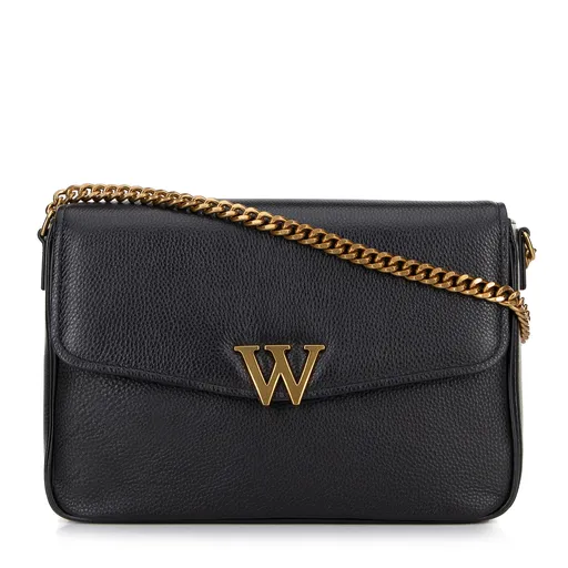 Dámska crossbody z kože s dekoratívnym zapínaním čierna 100-4E-213-1