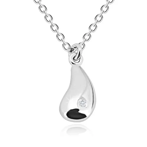 Strieborný 925 náhrdelník - zrkadlovolesklá kvapka s diamantom, retiazka