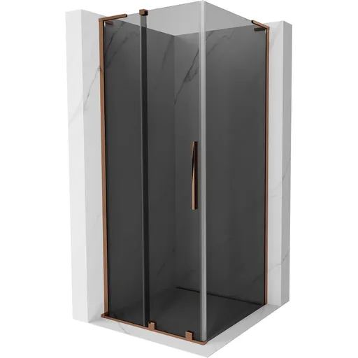 MEXEN/S - Velar L sprchovací kút, posuvné dvere 120 x 120, grafit, ružové zlato 871-120-120-43-60