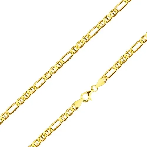 Zlatá retiazka 585 - podlhovasté očko, tri oválne očká s paličkami, 500 mm