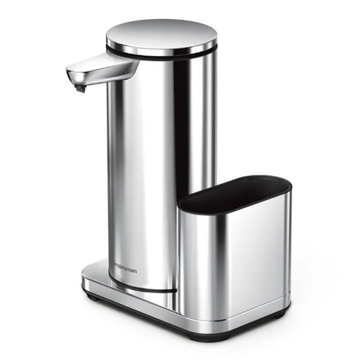 Simplehuman bezdotykový dávkovač mydla – 414 ml + držiak hubky lesklá nerez dobíjací ST1091