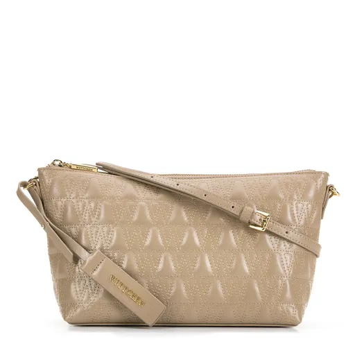 Damska torebka crossbody ze skóry z przeszyciami beżowa 99-4E-635-9