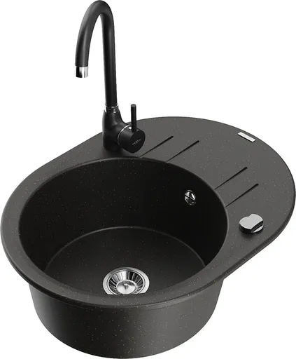 MEXEN/S MEXEN/S - Kevin granitový drez s odkvapkávačom vrátane batérie Telma, čierna/zlatá metalik 6517-75-670200-70