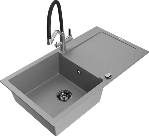 MEXEN/S MEXEN/S - Leo granitový drez 1-miska s odkvapkávačom vrátane batérie Duo, šedá 6501-71-671701-07-B