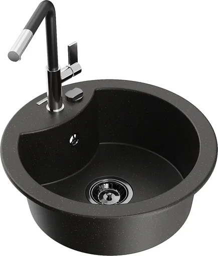 MEXEN/S MEXEN/S - Diego granitový drez 1-miska vrátane batérie Flora, čierna/zlatá metalik 6512-75-670401-07-B