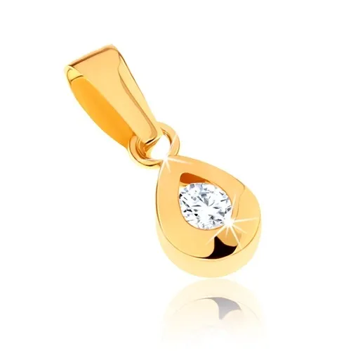 Prívesok zo žltého 9K zlata - slzička s okrúhlym čírym zirkónom v strede