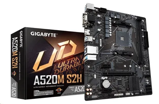 GIGABYTE MB Sc AM4 A520 S2H, AMD A520, 2xDDR4, 1xHDMI, 1xDVI, 1xVGA, mATX