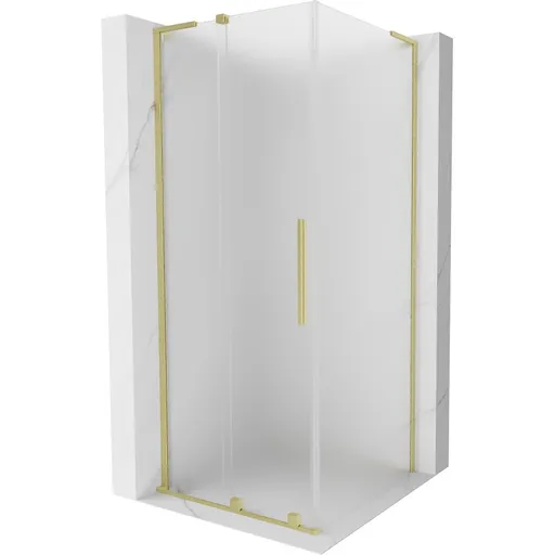 MEXEN/S - Velar L sprchovací kút, posuvné dvere 120 x 120, dekor, zlato kartáčovaná 871-120-120-33-55