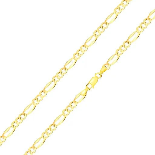 Retiazka v žltom zlate 585 s motívom Figaro - tri oválne očká, podlhovasté očko, 500 mm