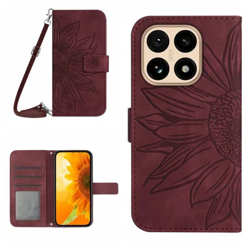 ART SUNFLOWER Peňaženkový kryt so šnúrkou pre Xiaomi 15T bordový