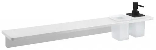 SAPHO - ABELINE polica, pohár + dávkovač/čierna, 800, Rockstone, biela mat AE802-0101-03
