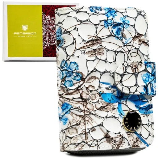 Dámska bielo-modrá kožená peňaženka s RFID ochranou a veľkou kapacitou - Peterson