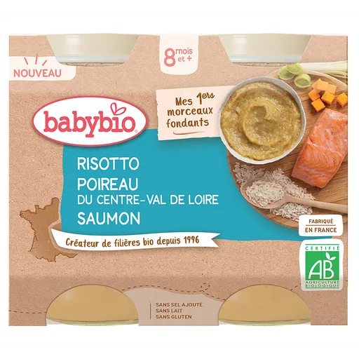 BABYBIO rizoto s pórom, maslovou tekvicou a lososom 8m+ 2 x 200 g