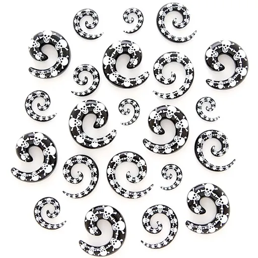 Expander do ucha - usmievavá lebka s prekríženými kosťami, špirála - Hrúbka: 3 mm
