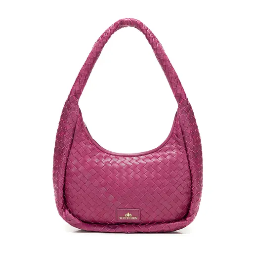 Kabelka bagetka z koženej výpletky ružová