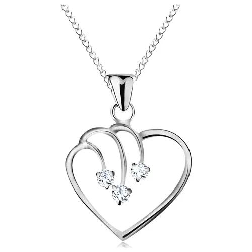Náhrdelník zo striebra 925, retiazka s príveskom, kontúra srdca, tri číre zirkóny