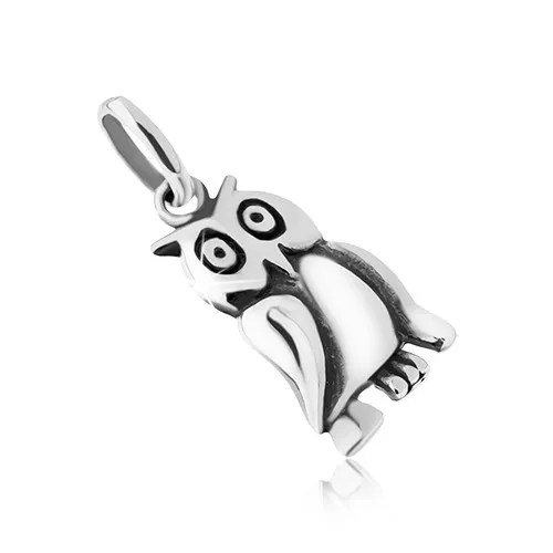 Prívesok zo striebra 925, patinovaná sova s gravírovaním