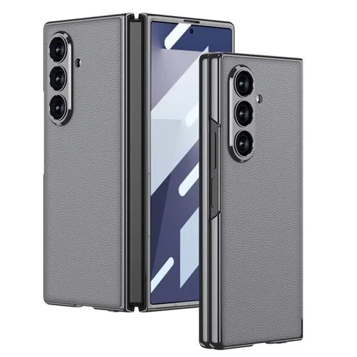 GKK LEATHER Kryt so sklom pre Samsung Galaxy Z Fold7 5G GREY