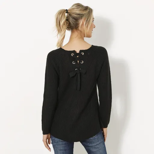 Dlhý pulóver so šnurovaním na chrbte