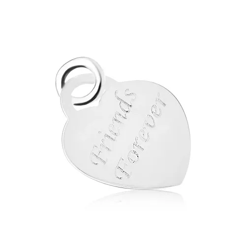 Strieborný 925 prívesok súmerného srdiečka, plochý a lesklý, Friends Forever