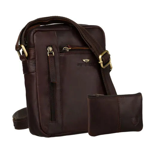 Hnedá pánska kožená crossbody taška Peterson + kožené puzdro na kľúče